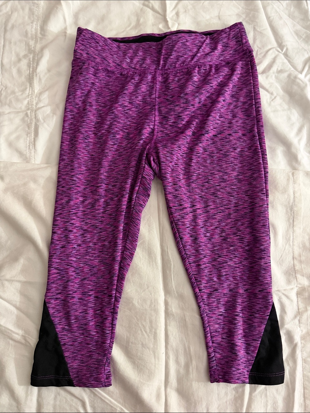Beverly Hills Polo Club Purple Space-Dye Capri Leggings with Black Trim